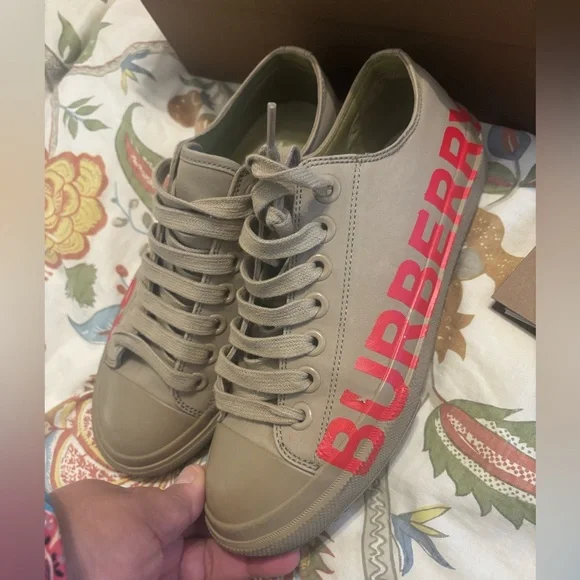 Authentic Burberry Dark HoneyLow Top Larkhall Sneaker with Red Lettering,37(7) - Picture 9 of 13